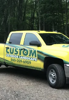 Custom Exterior Landscape work truck at a West Hartford Property